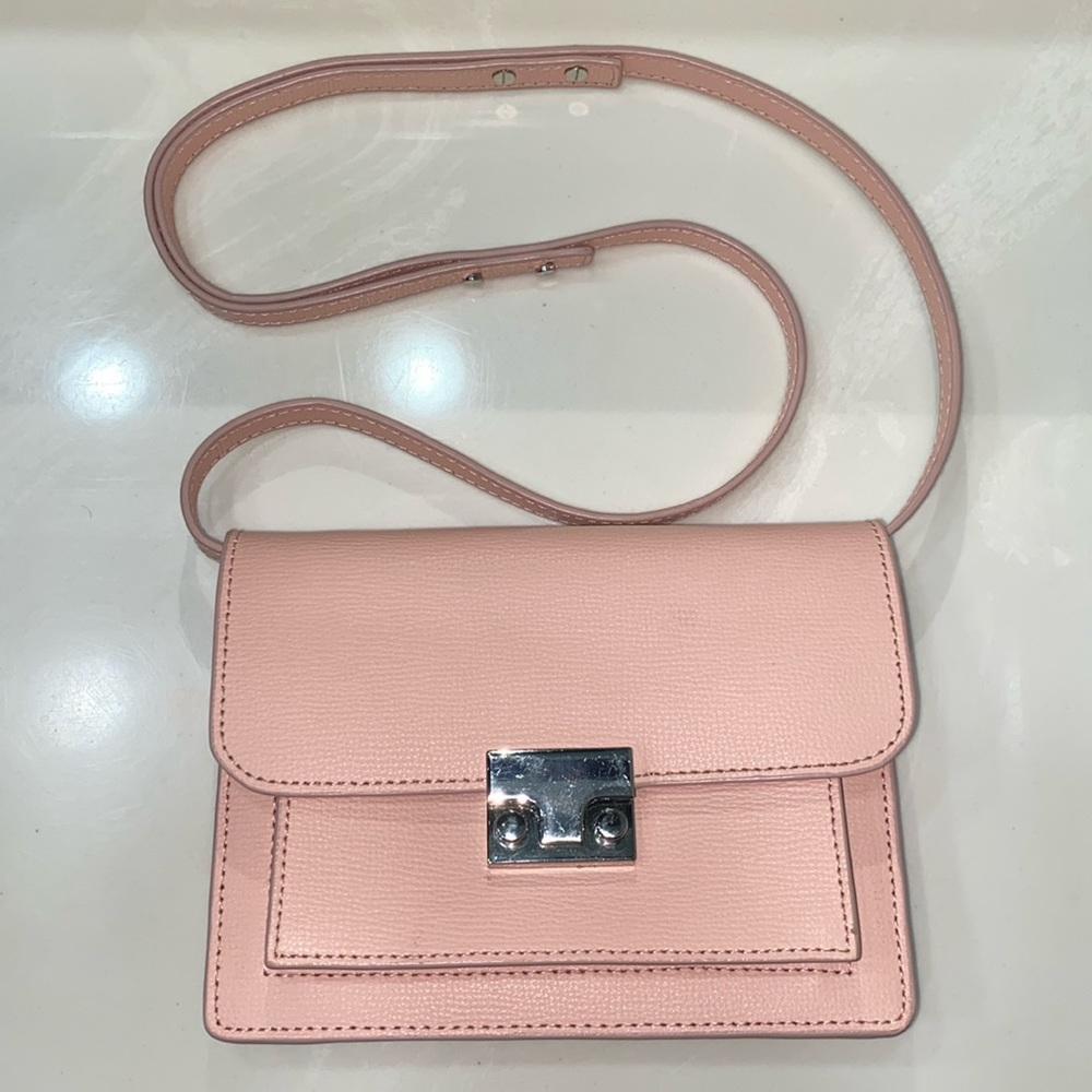 Loeffler Randall Pink mini rider bag with silver hardware